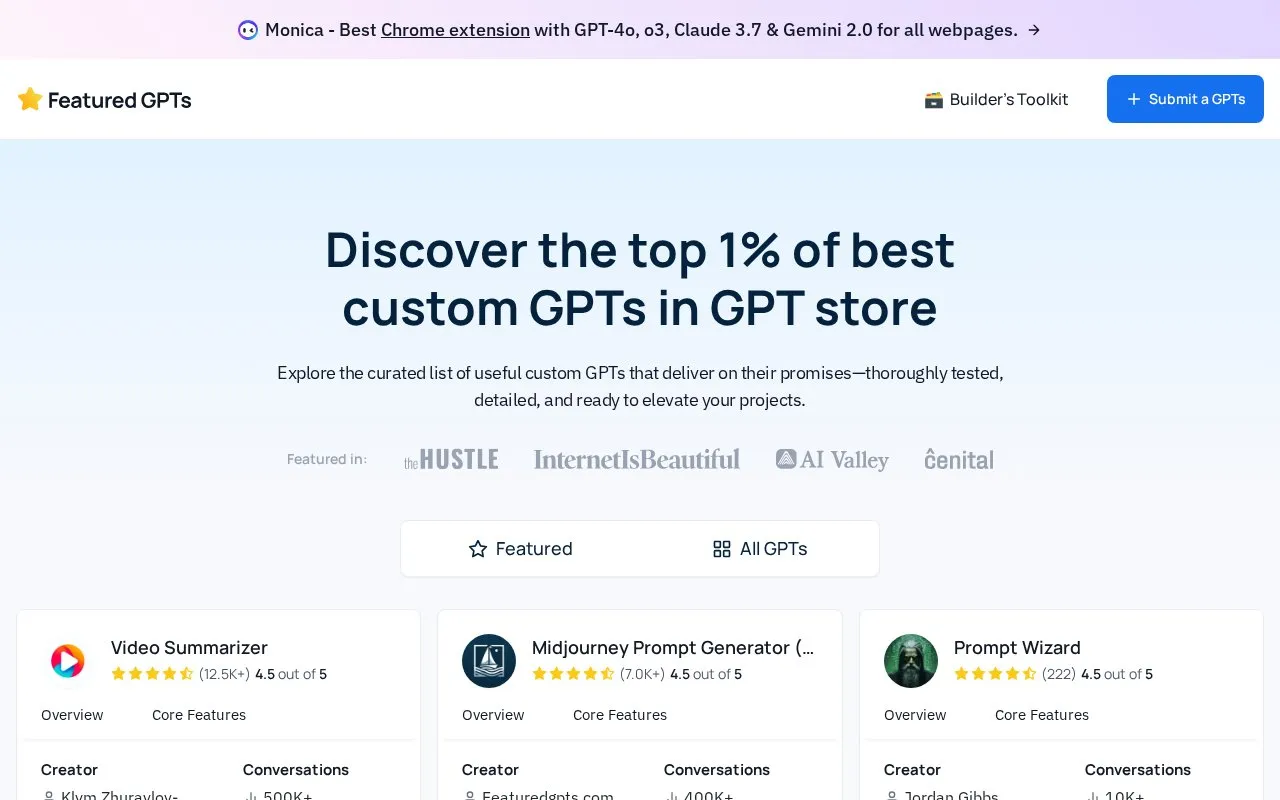 Featured GPTs homepage screenshot