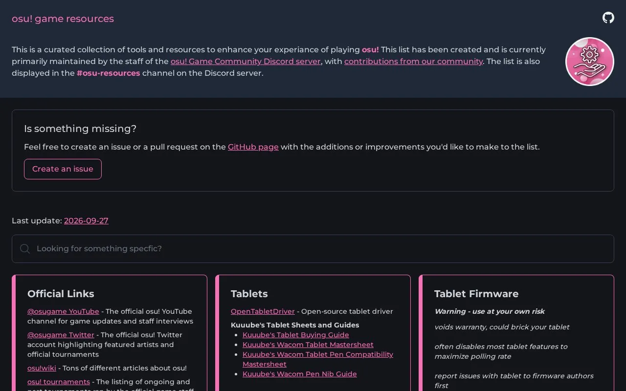 osu! Game Resources homepage screenshot