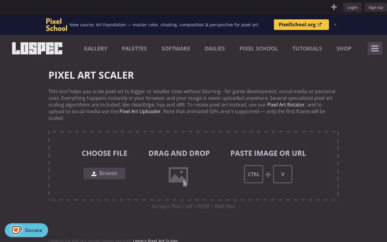Pixel Art Scaler homepage screenshot