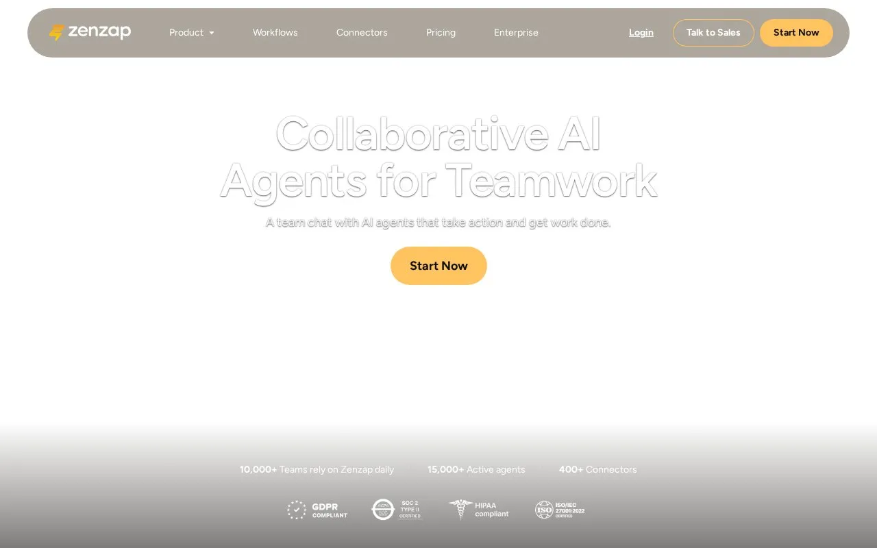 Zenzap homepage screenshot