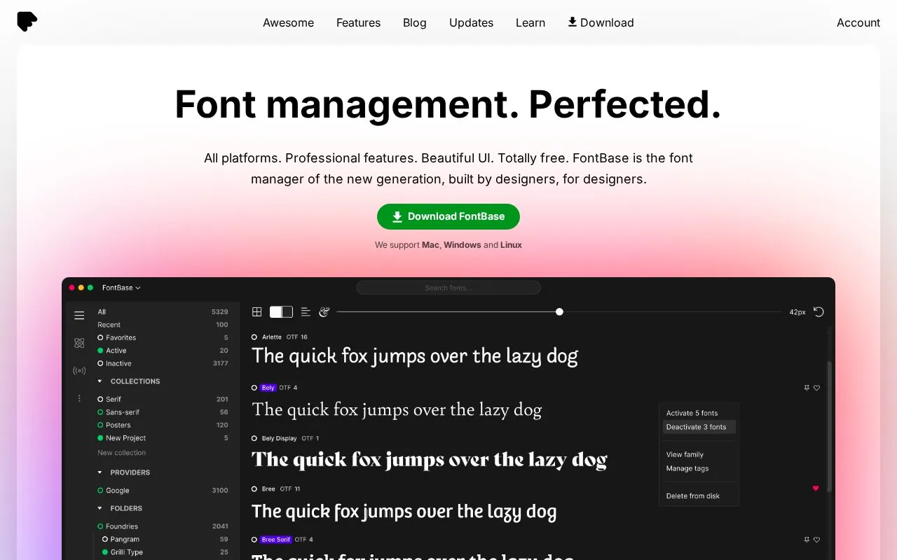 FontBase homepage screenshot