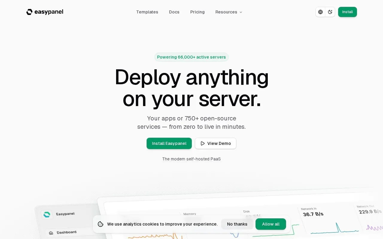 Easypanel homepage screenshot