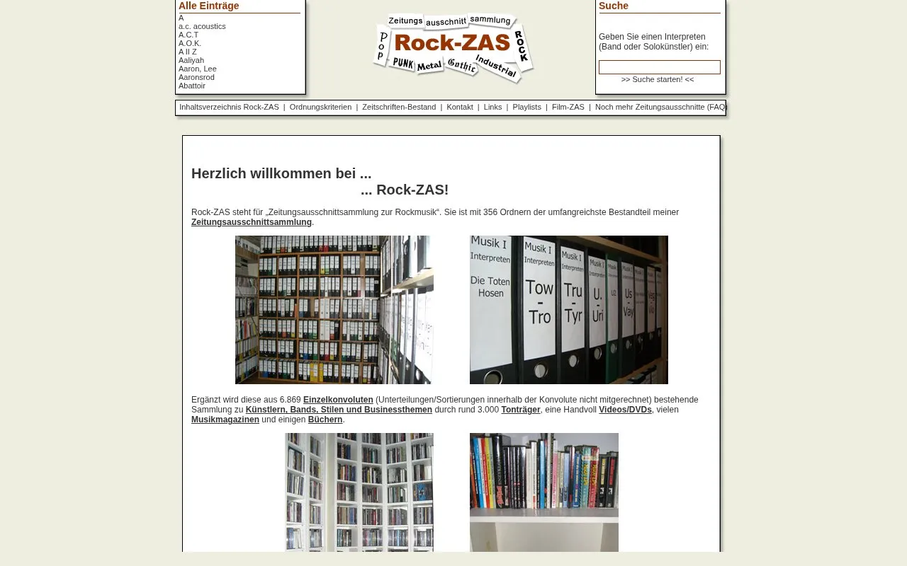 Rock-ZAS homepage screenshot