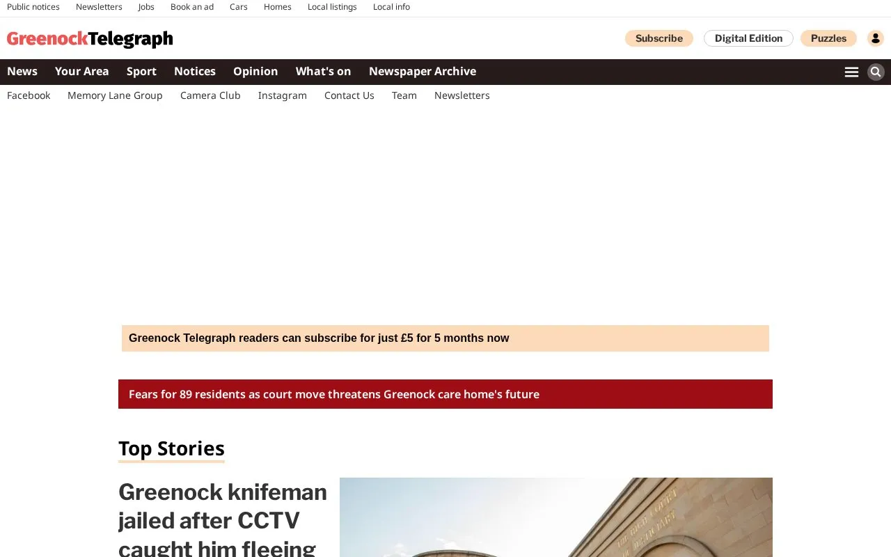 Greenock Telegraph homepage screenshot