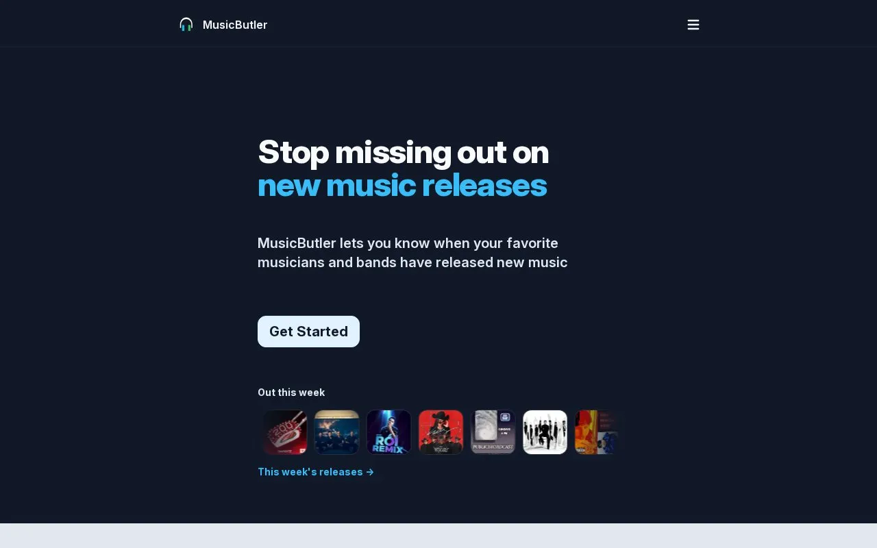 MusicButler homepage screenshot