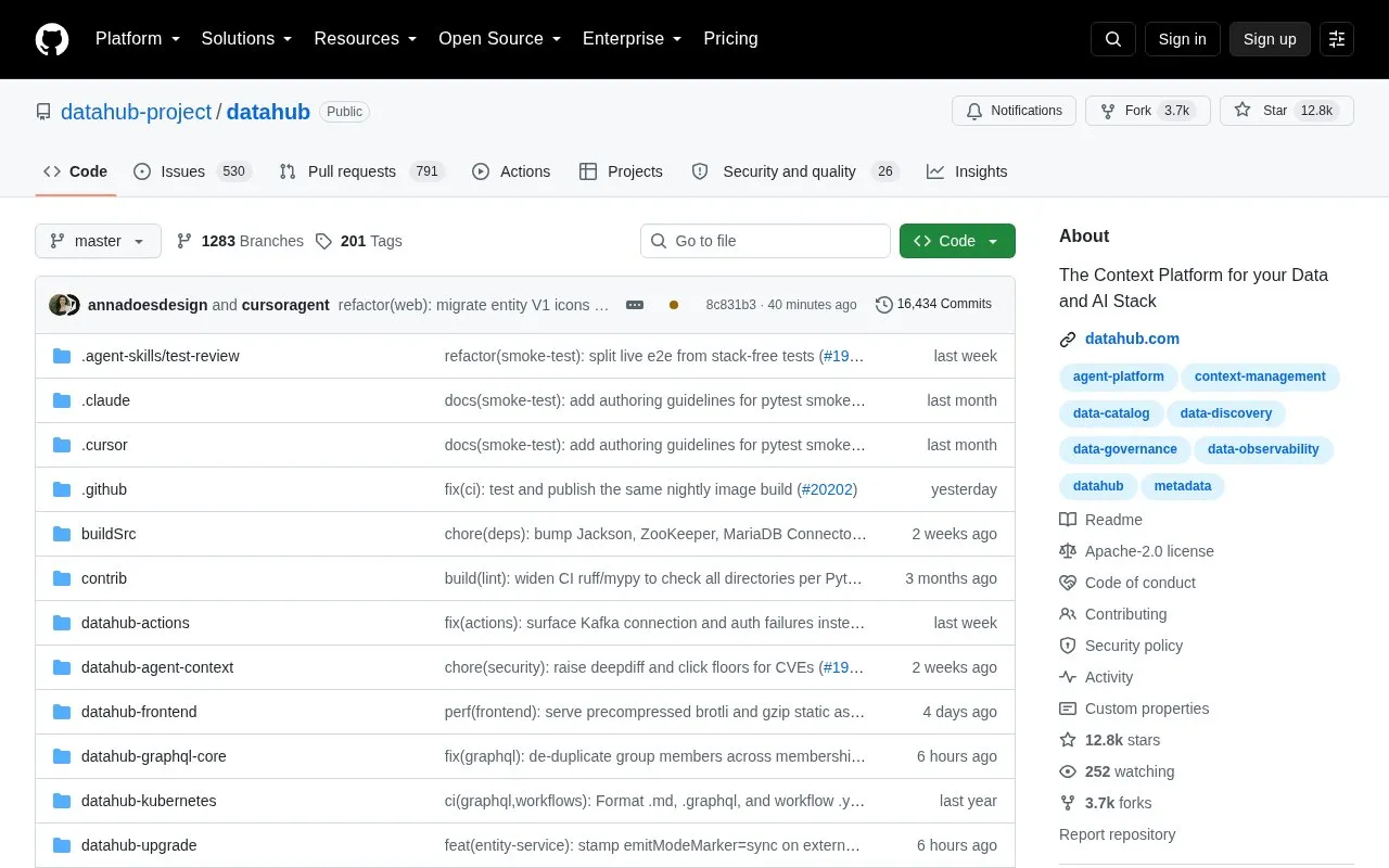 DataHub homepage screenshot