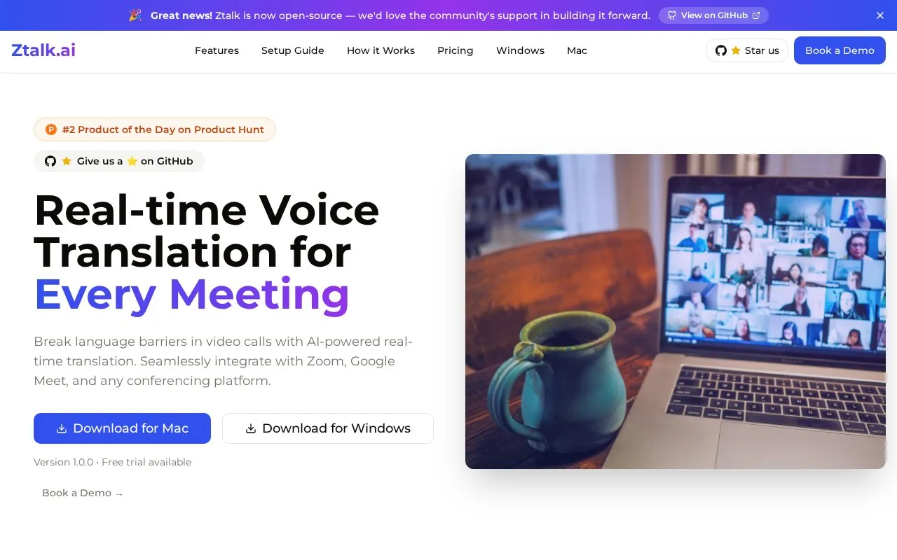 Ztalk.ai homepage screenshot
