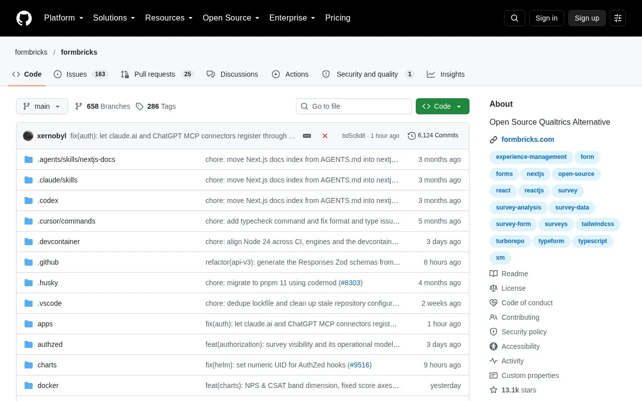 FormBricks homepage screenshot