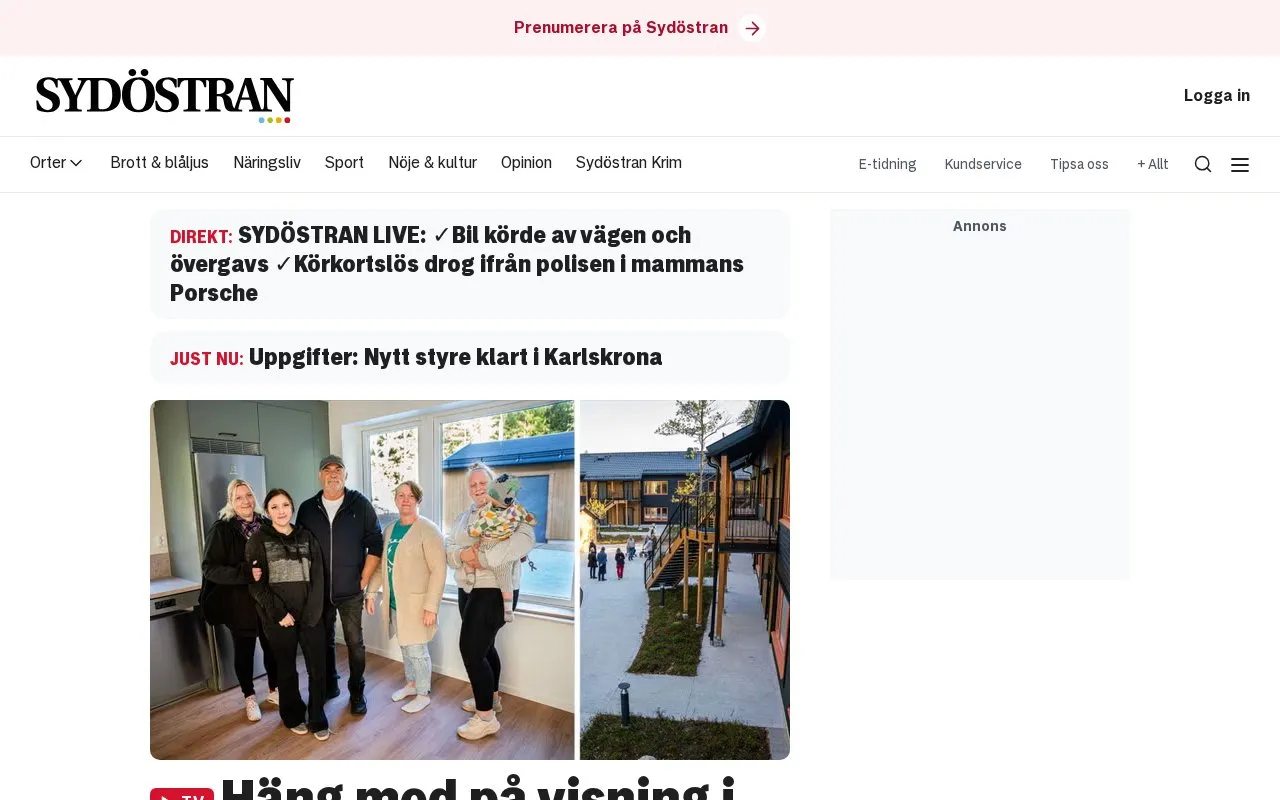 Sydöstran homepage screenshot