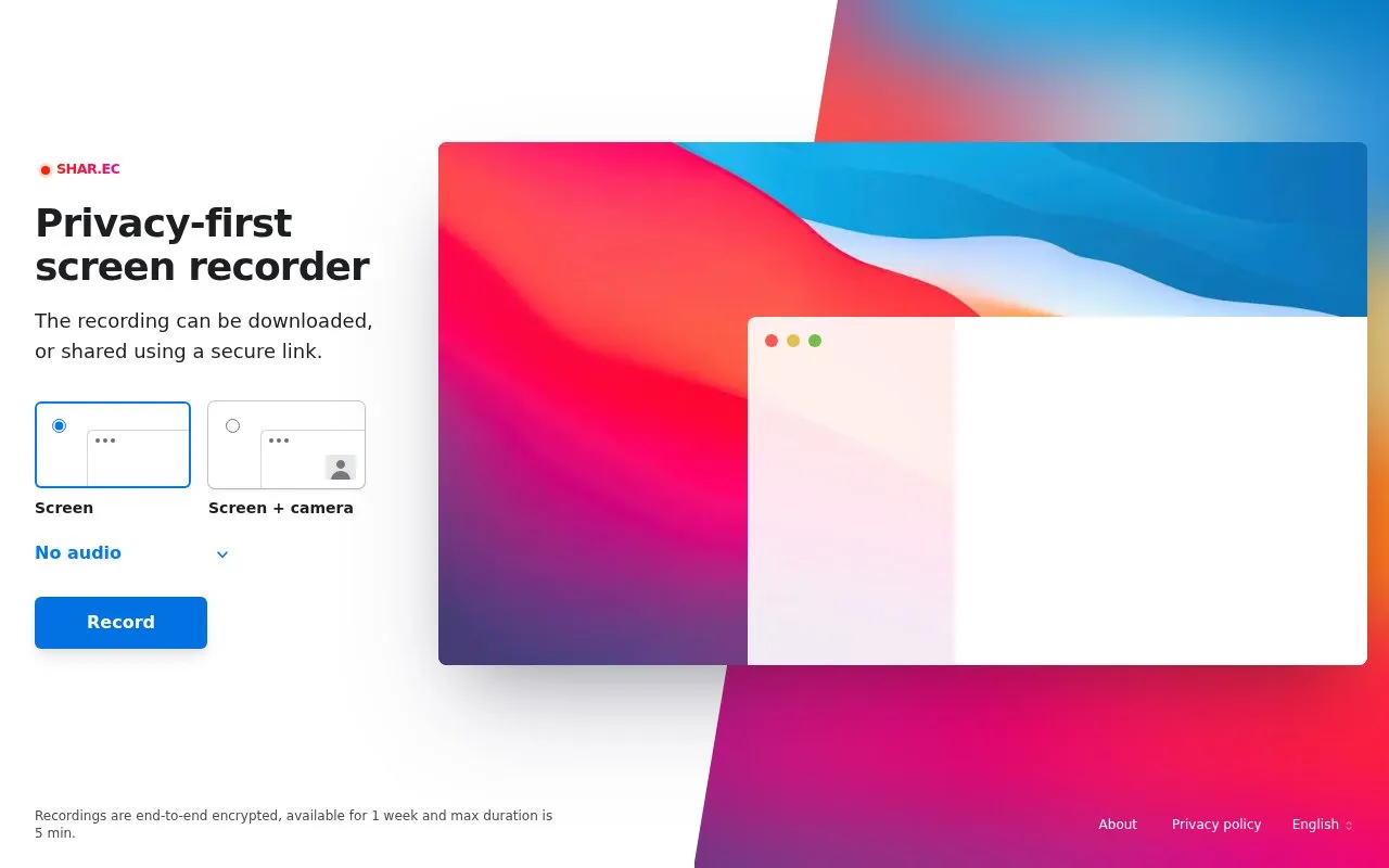 Shar.ec homepage screenshot