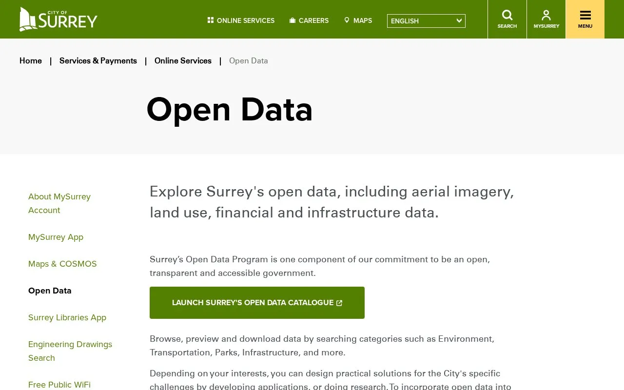 Surrey, British Columbia homepage screenshot