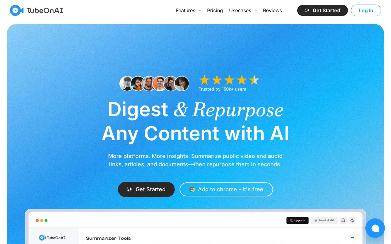 TubeOnAI homepage screenshot