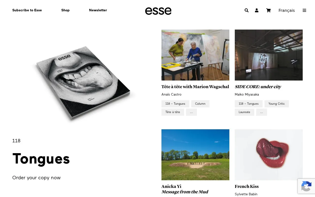 Esse arts + opinions homepage screenshot