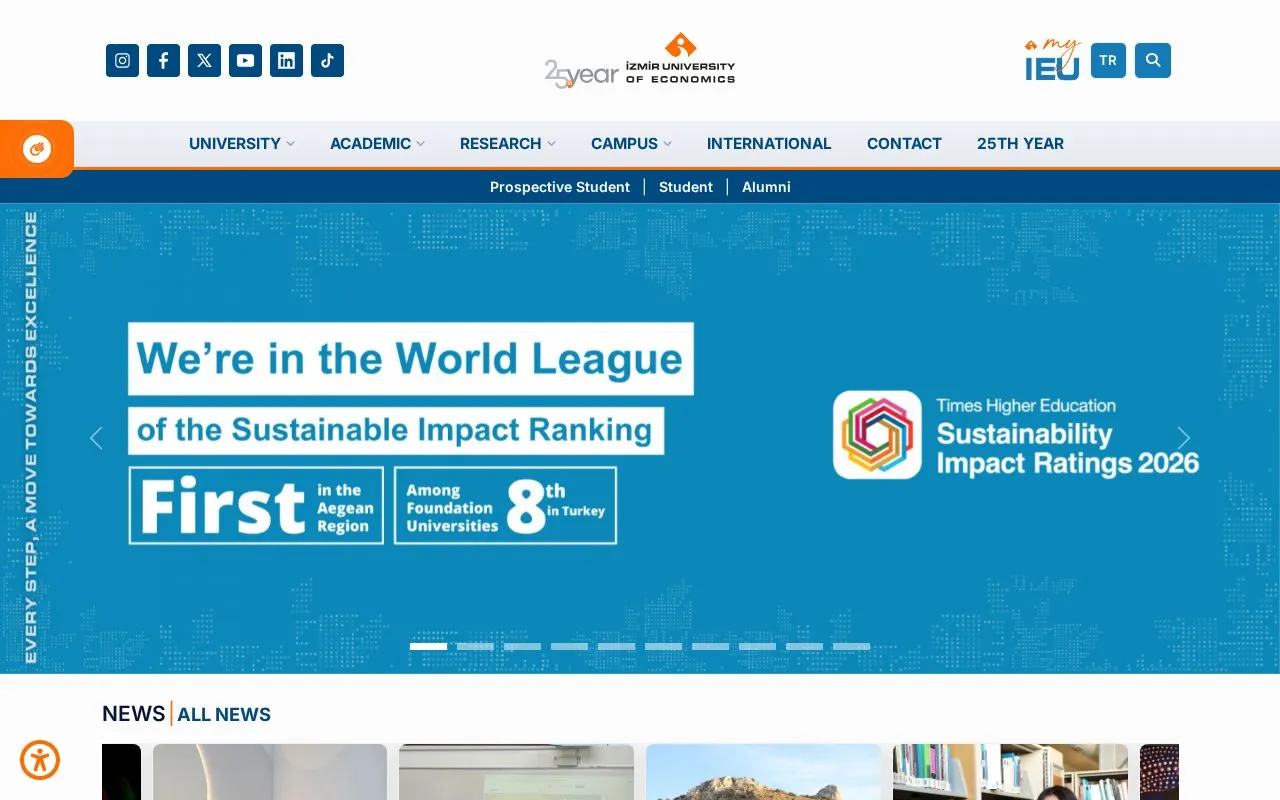 İzmir University of Economics homepage screenshot