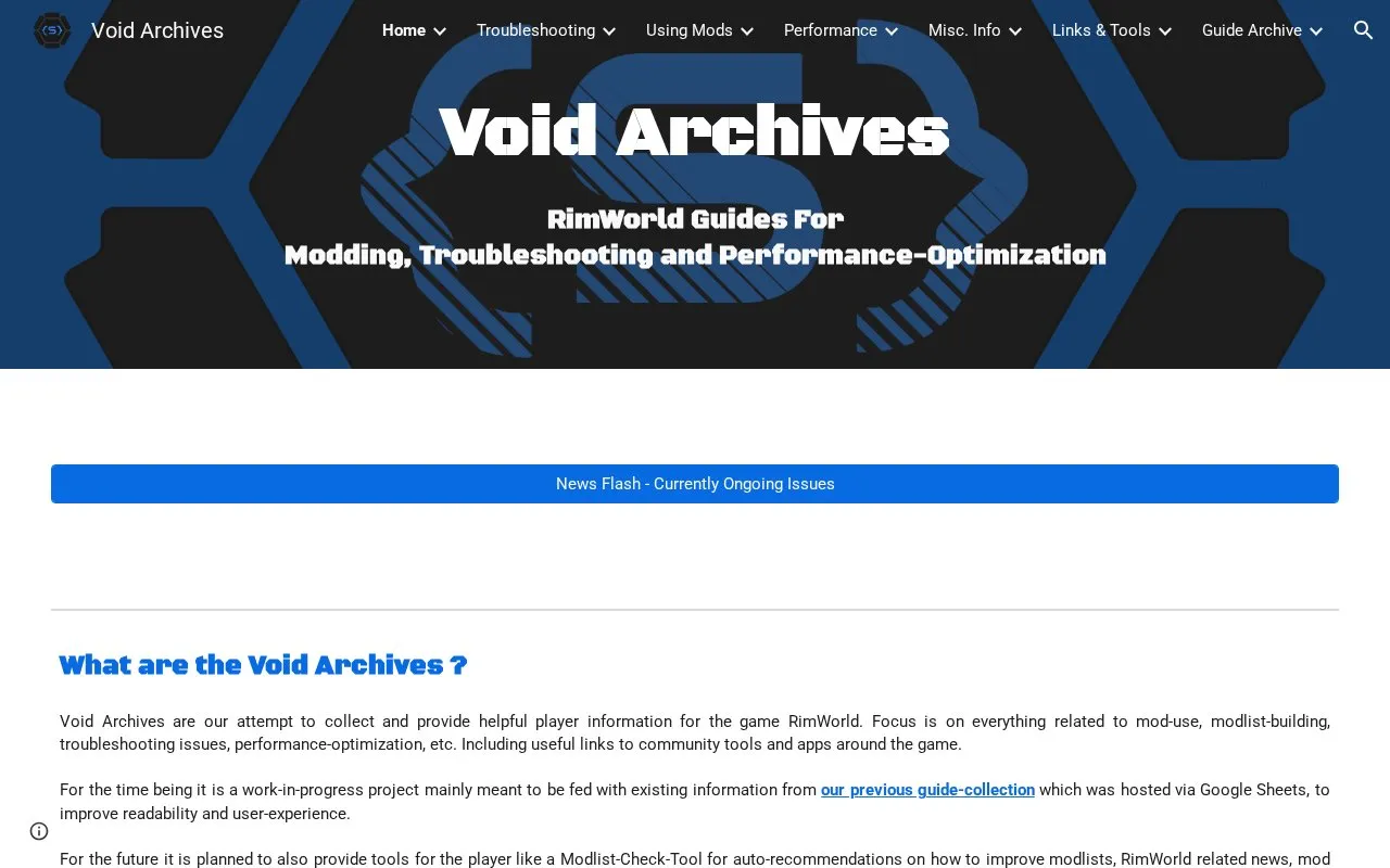 Void Archives homepage screenshot