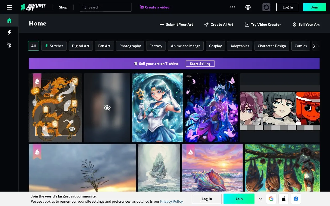 DeviantArt homepage screenshot