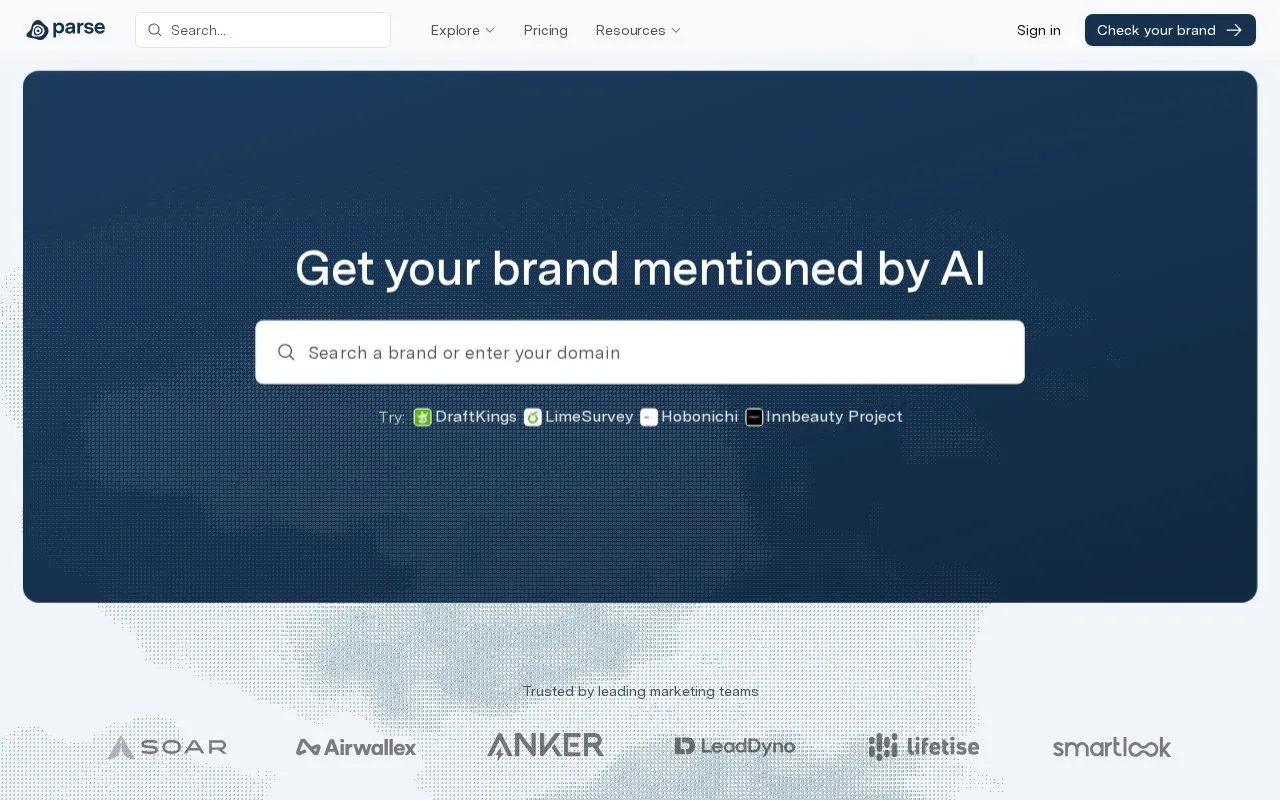 Parse homepage screenshot