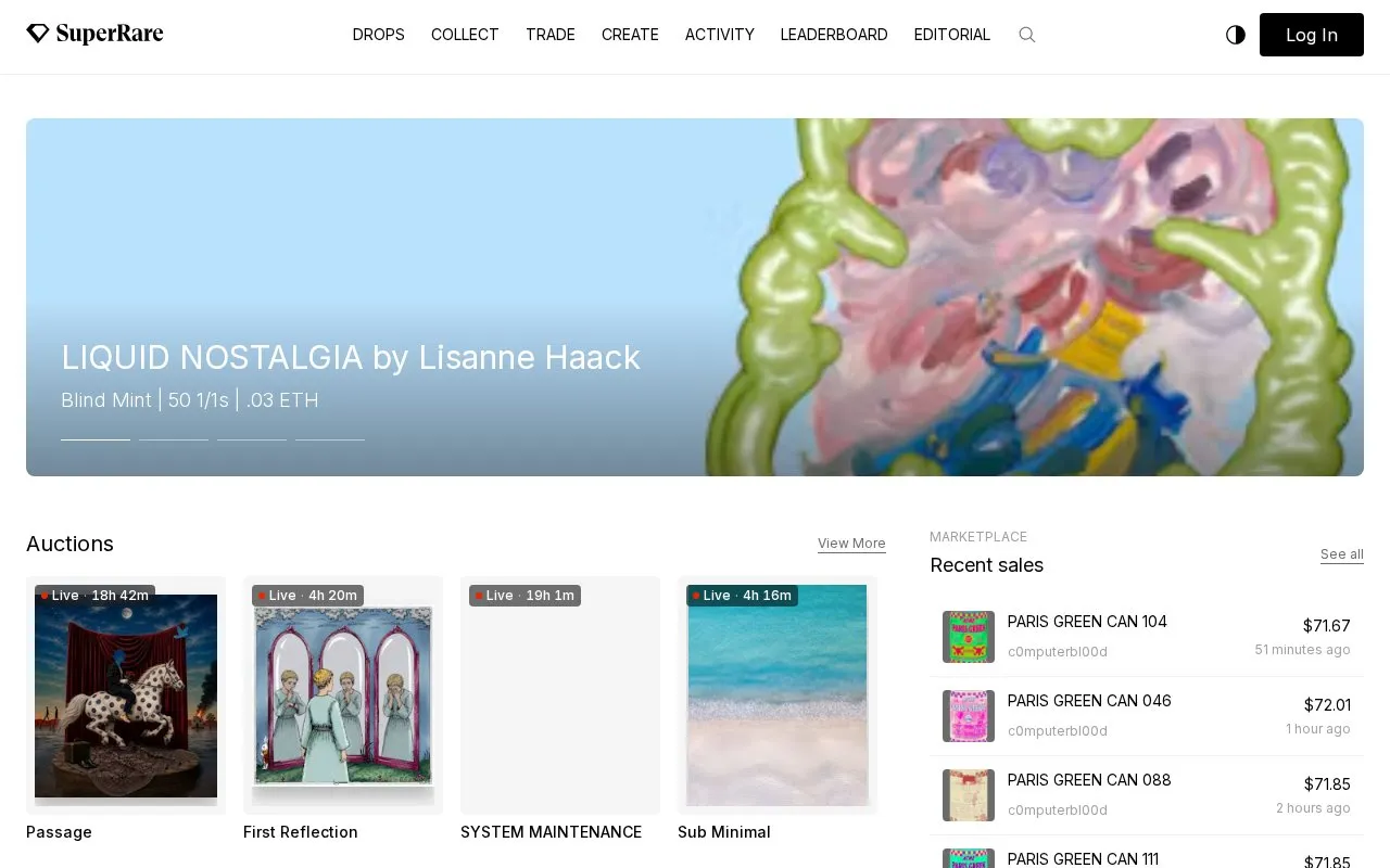 SuperRare homepage screenshot