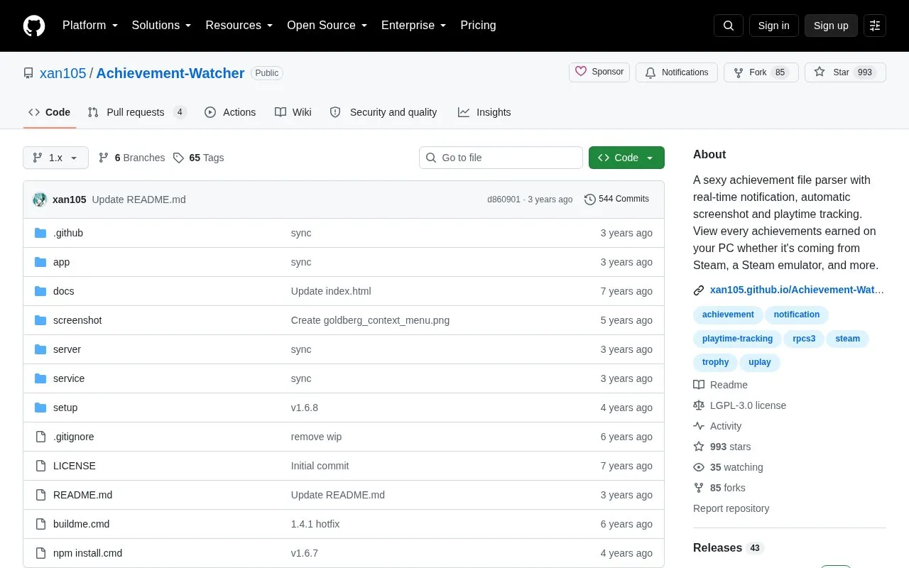 Achievement-Watcher homepage screenshot