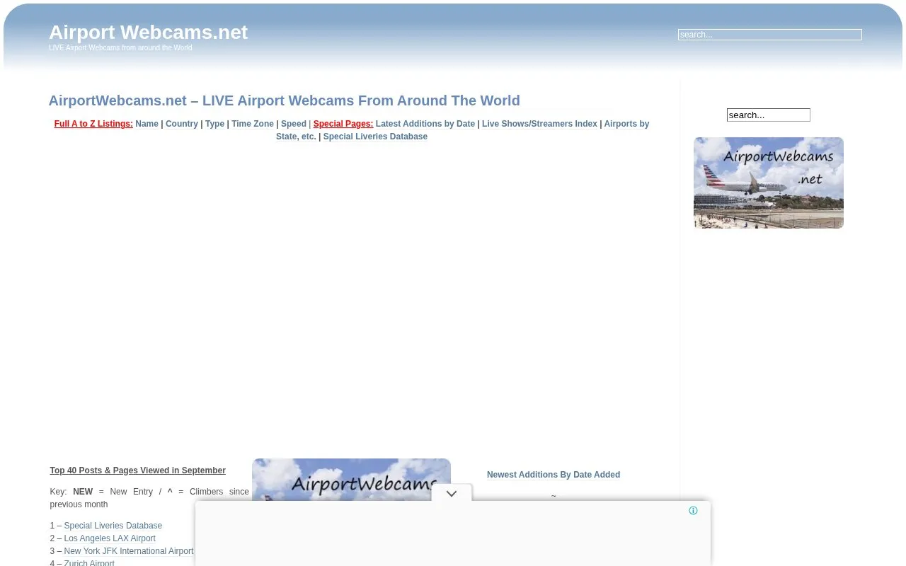 Airport Webcams homepage screenshot