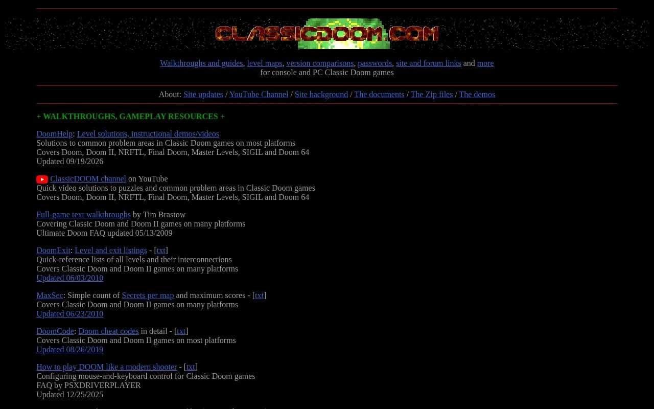 Classic DOOM homepage screenshot