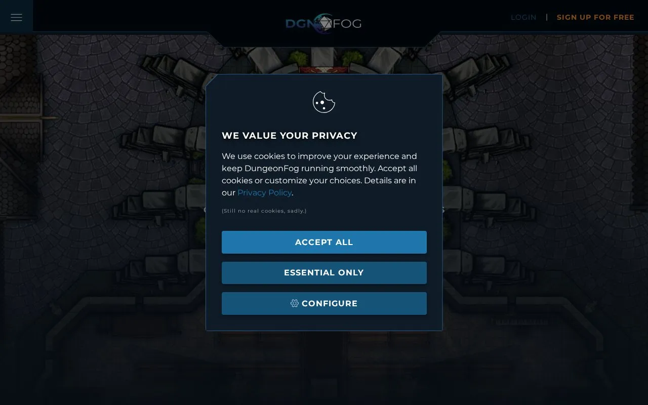 DungeonFog homepage screenshot