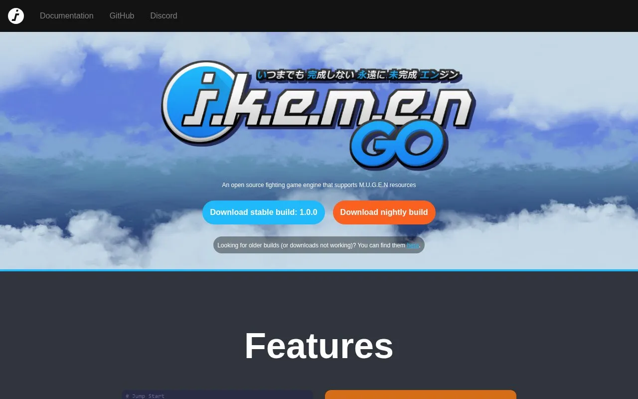 Ikemen GO homepage screenshot