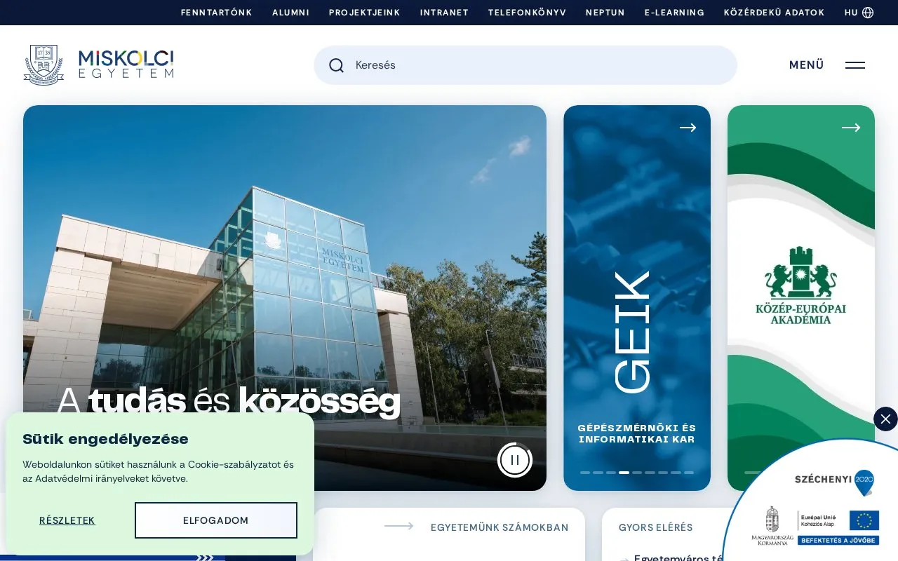 University of Miskolc homepage screenshot