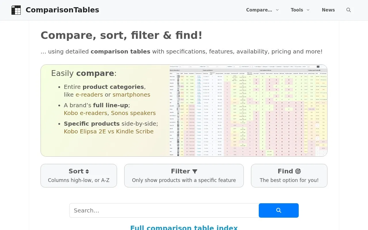 ComparisonTabl.es homepage screenshot