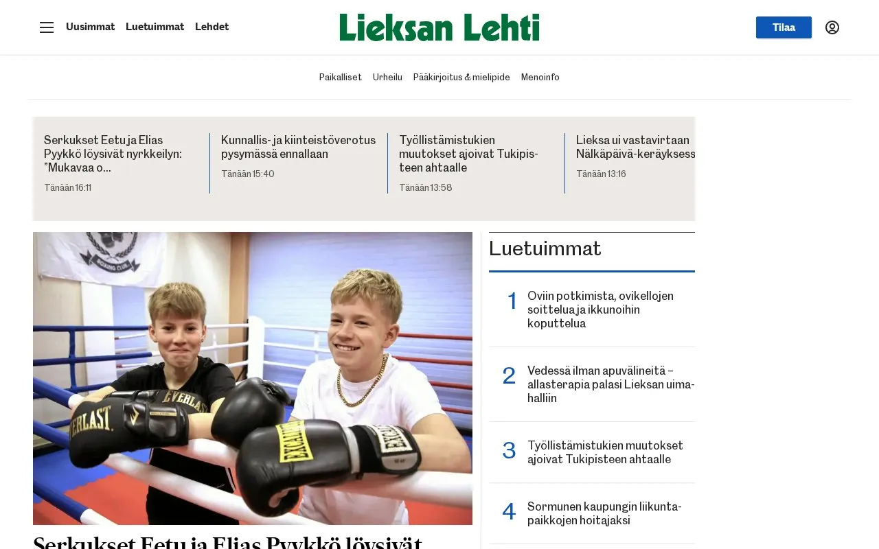 Lieksan Lehti homepage screenshot