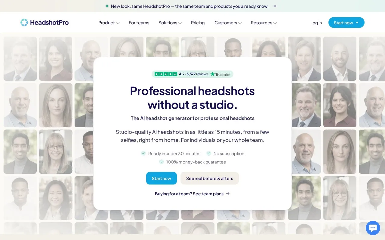HeadshotPro homepage screenshot