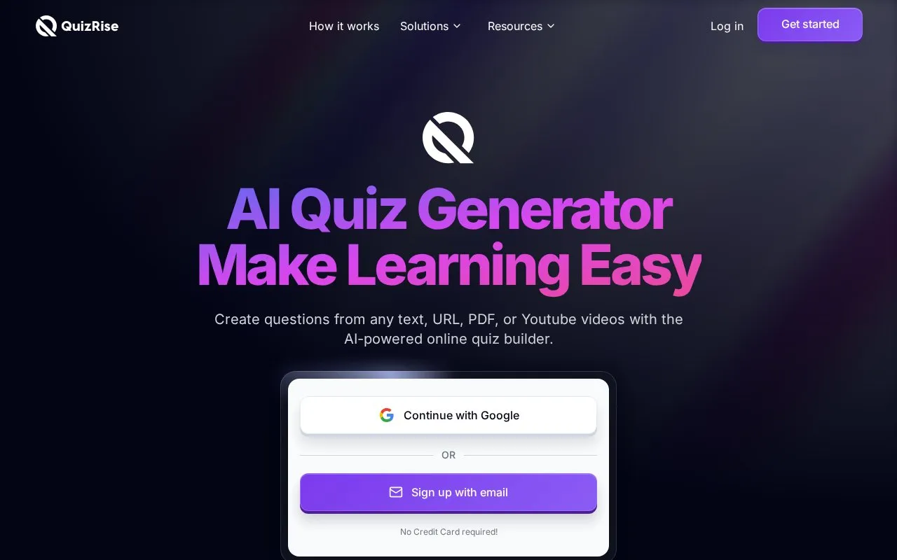QuizRise homepage screenshot