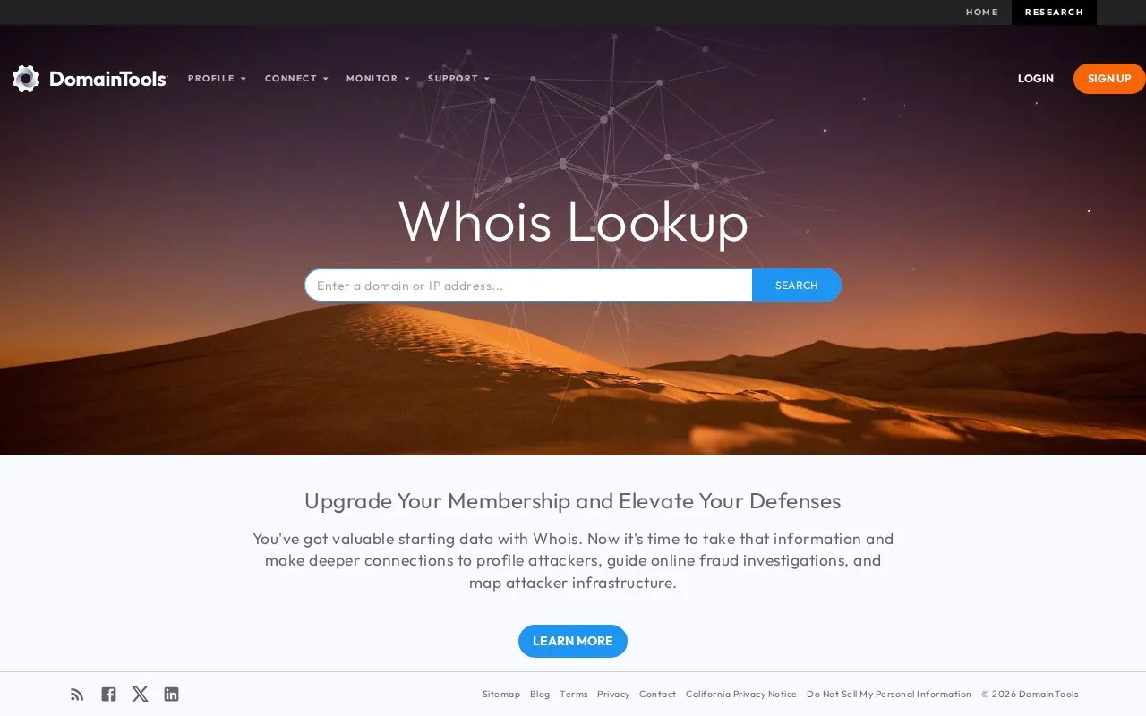 Domain Tools homepage screenshot