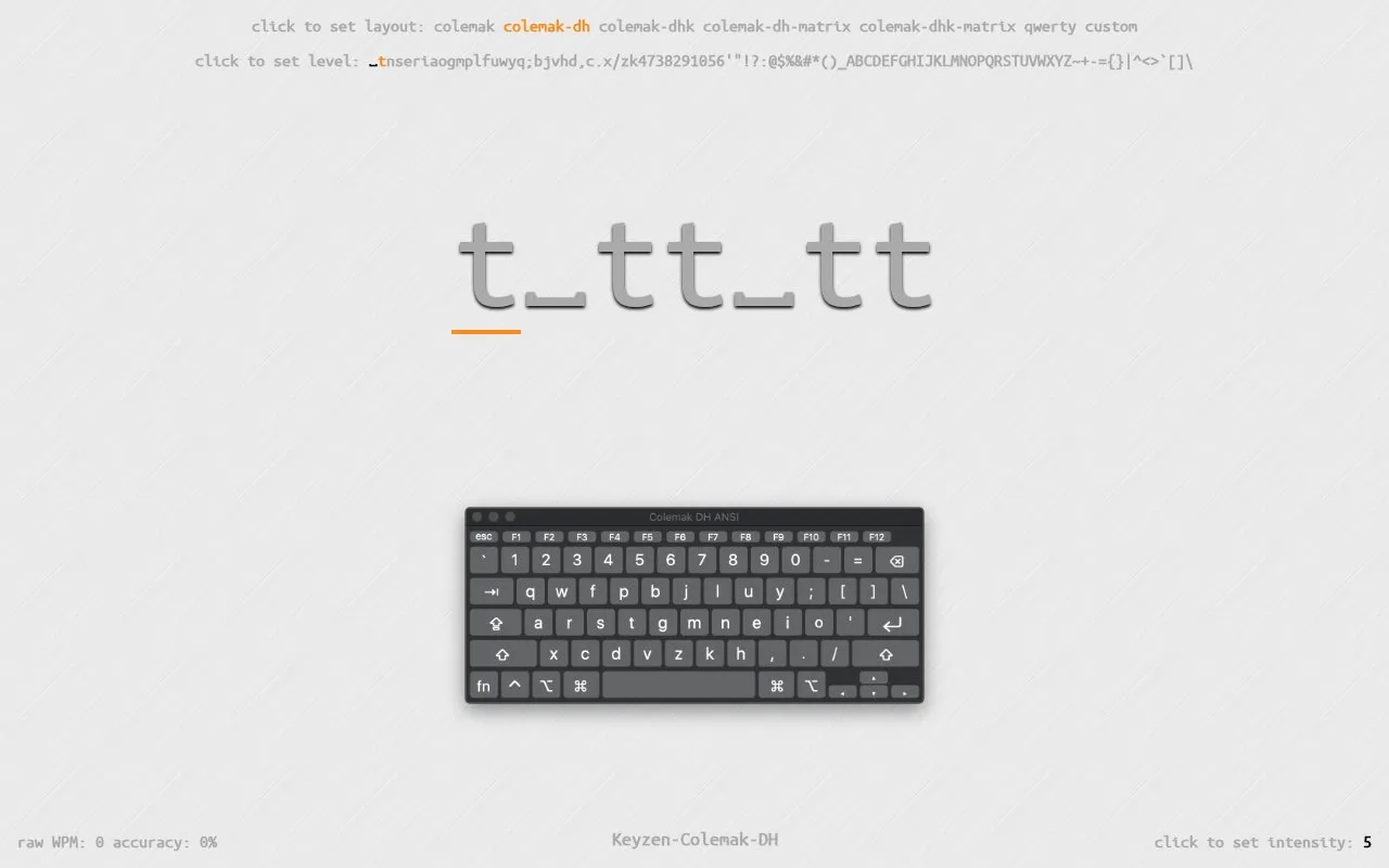 Keyzen Colemak homepage screenshot