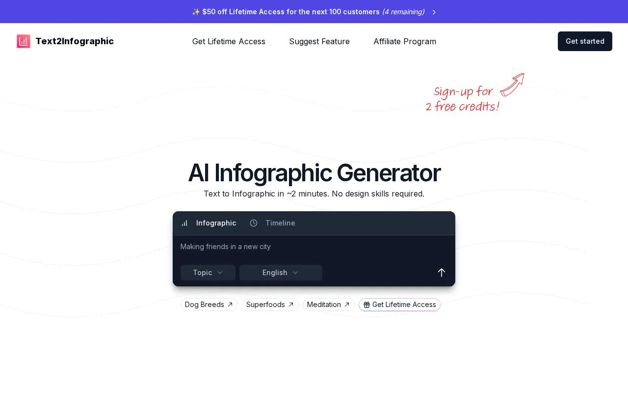 Text2Infographic homepage screenshot