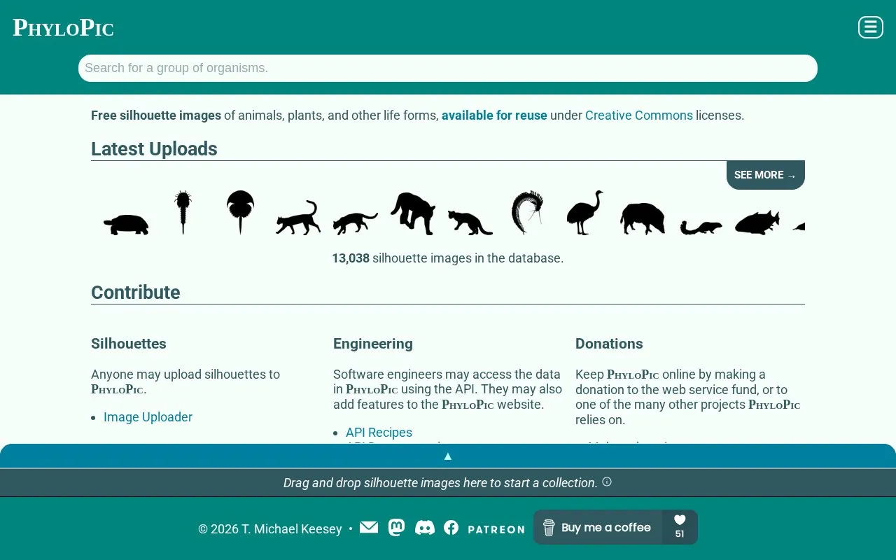 PhyloPic homepage screenshot
