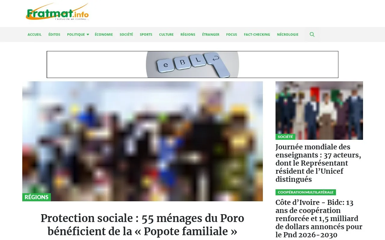 Fraternité Matin homepage screenshot