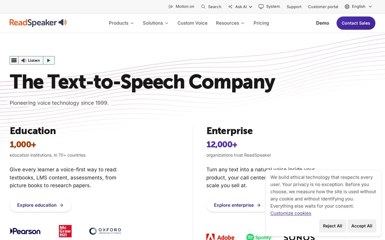 ReadSpeaker homepage screenshot