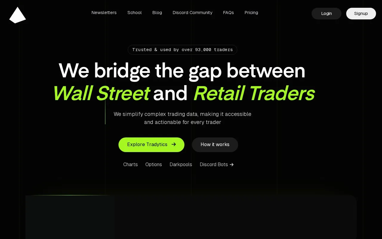 Tradytics homepage screenshot