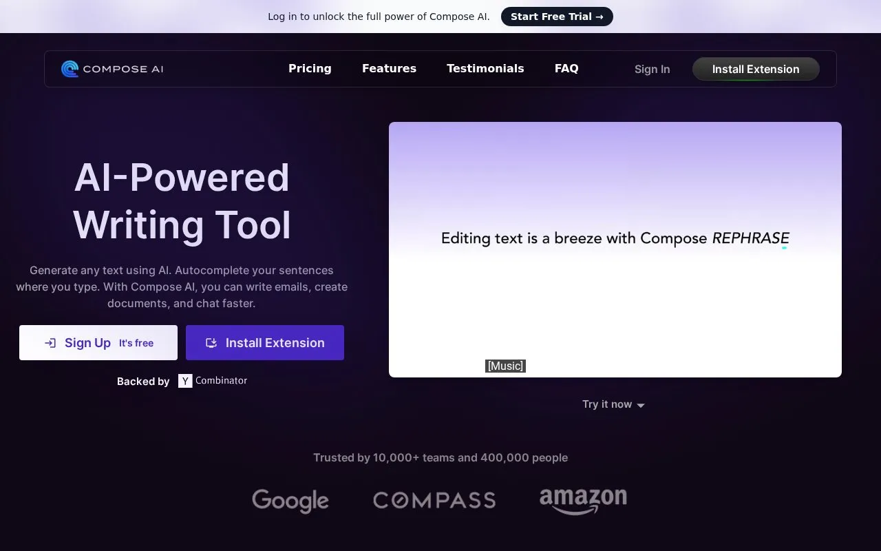 Compose AI homepage screenshot