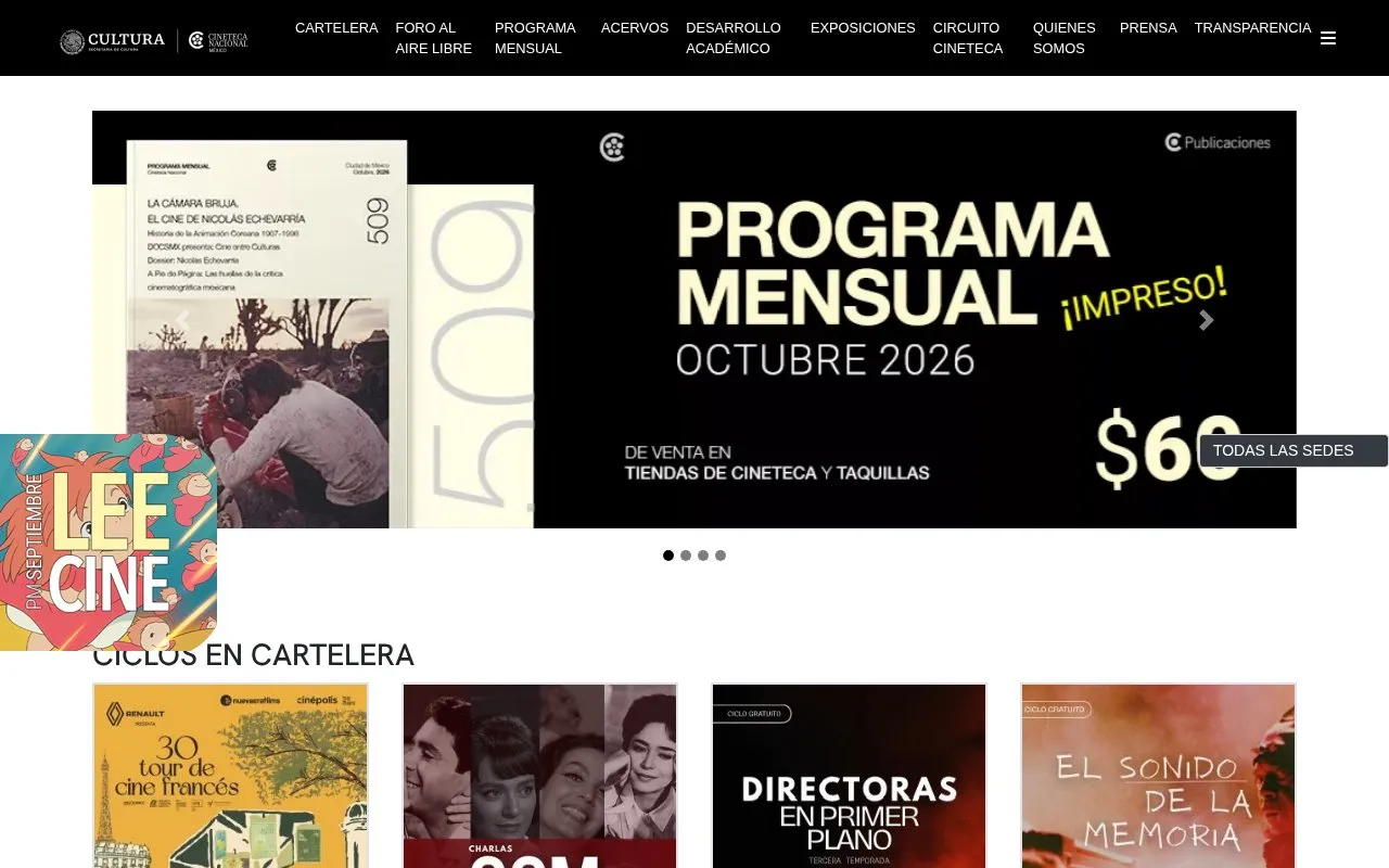 Cineteca Nacional homepage screenshot