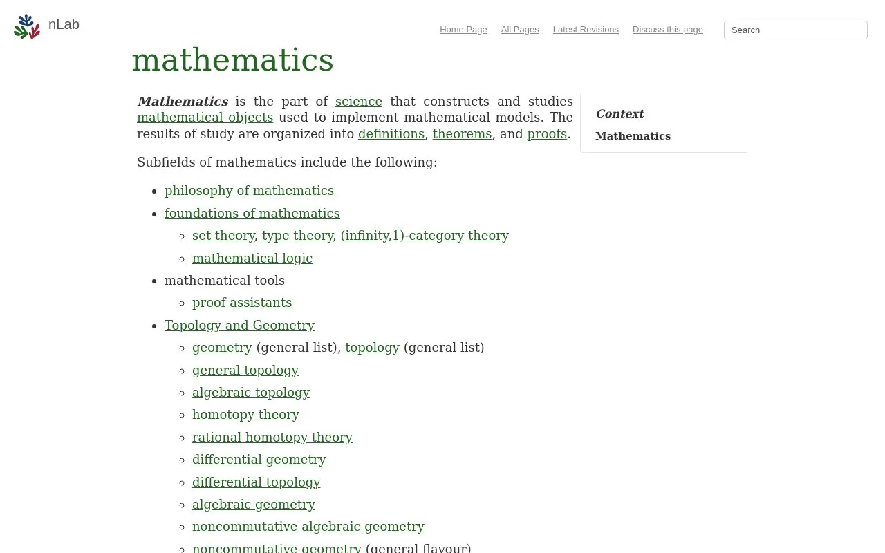 nLab Math homepage screenshot