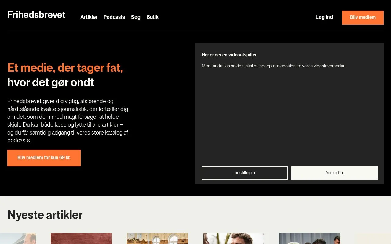 Frihedsbrevet homepage screenshot