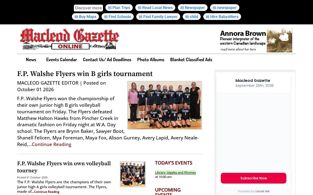 Fort Macleod Gazette homepage screenshot