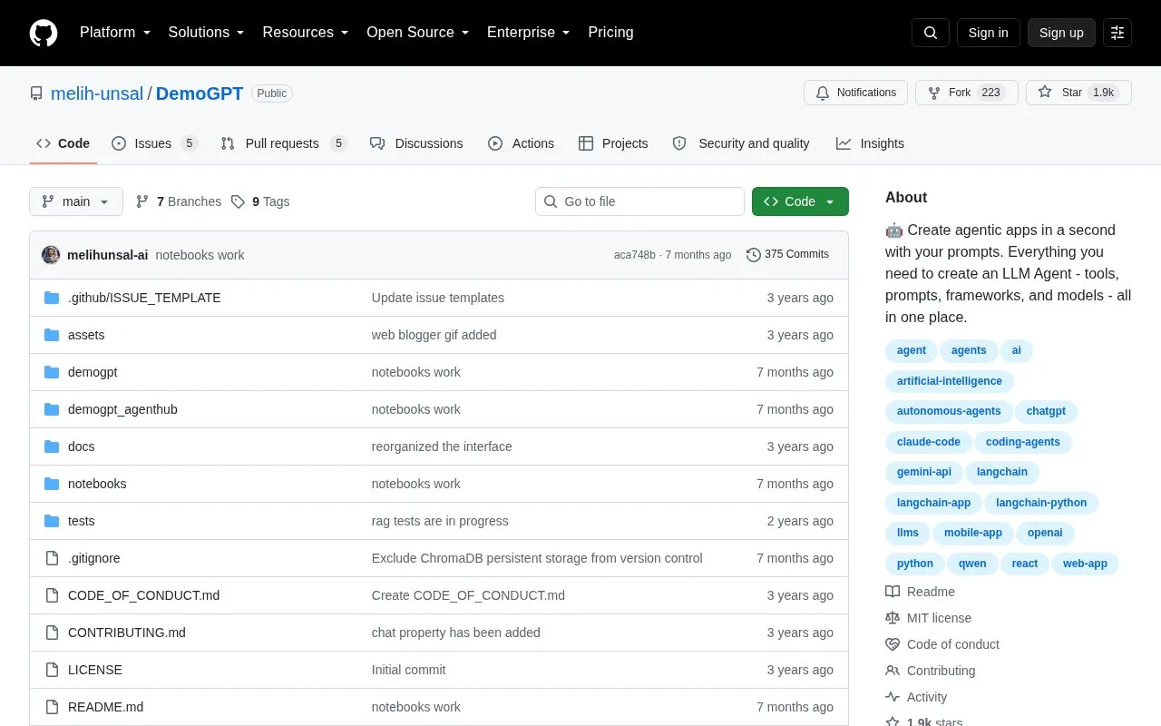 DemoGPT homepage screenshot