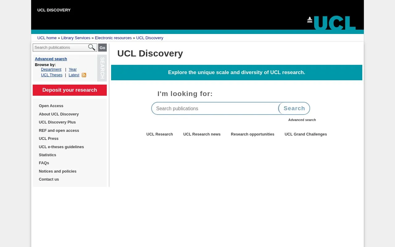 UCL Discovery homepage screenshot