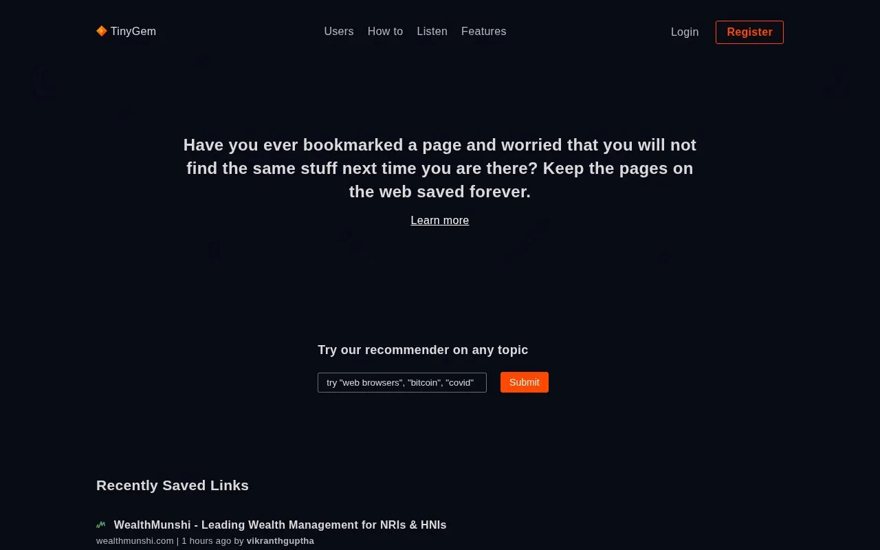 TinyGem homepage screenshot