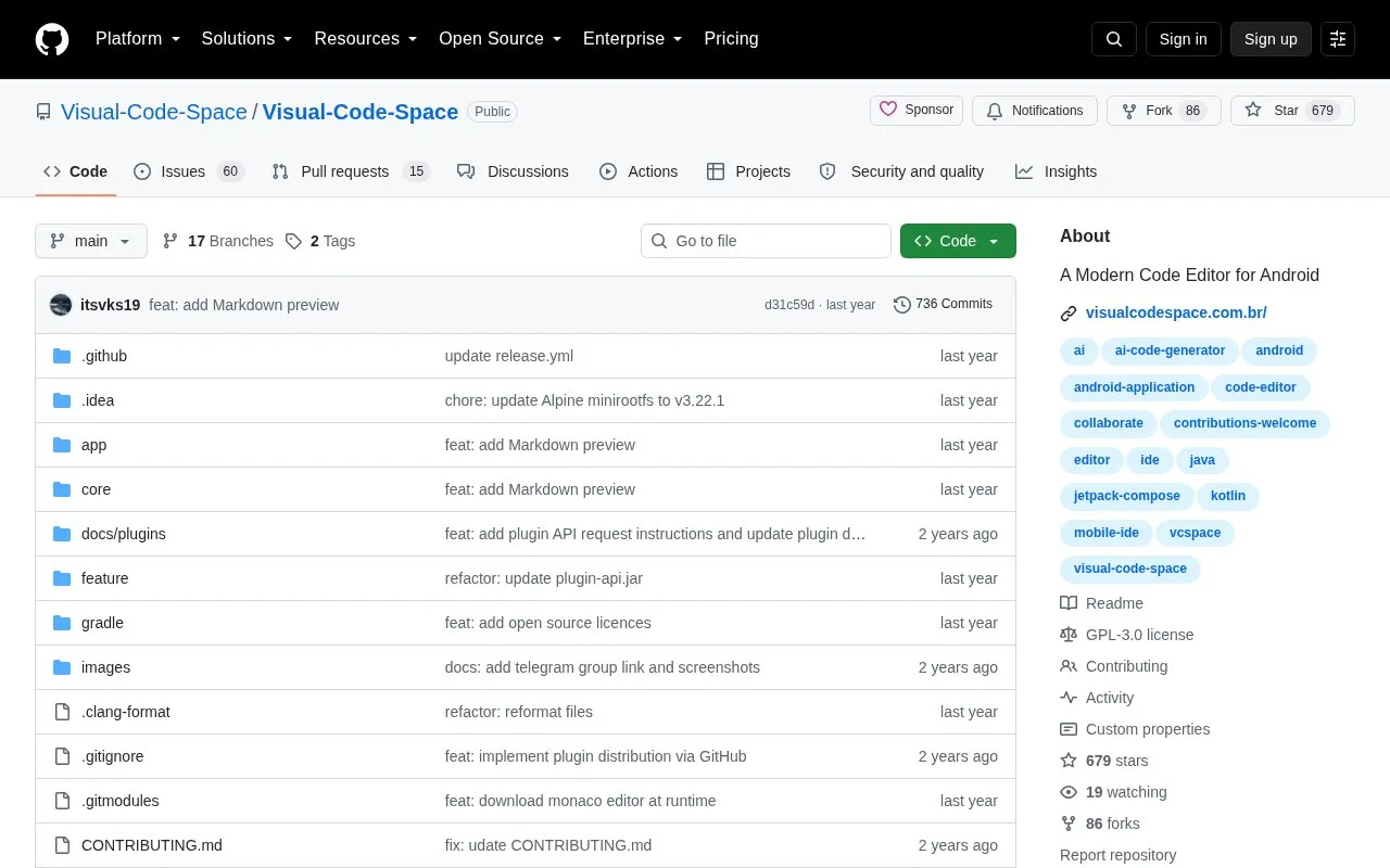 Visual Code Space homepage screenshot