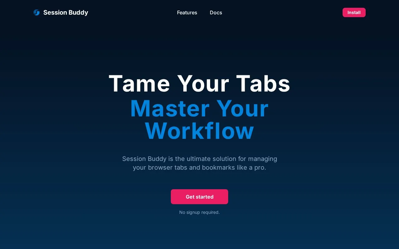 Session Buddy homepage screenshot