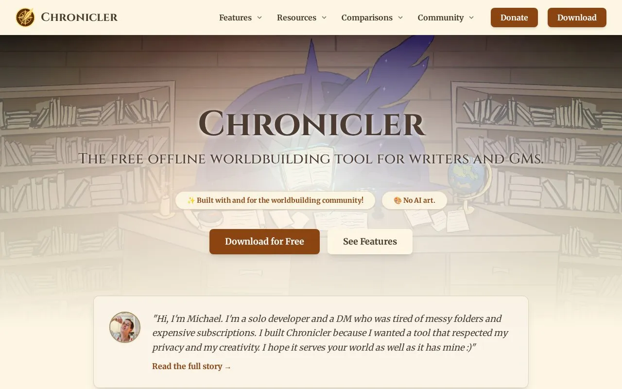 Chronicler homepage screenshot
